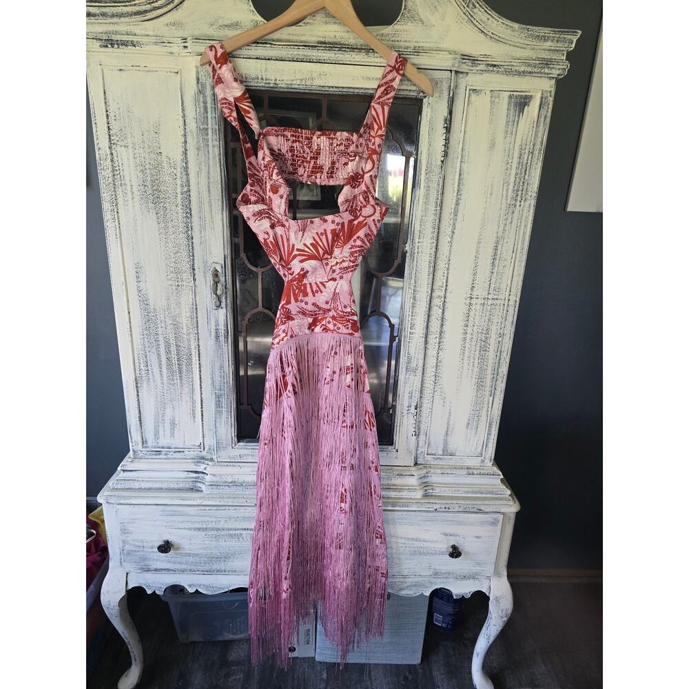 NWT Anthropologie Linen Fringe Column Midi Dress - Medium - Picture 3 of 3